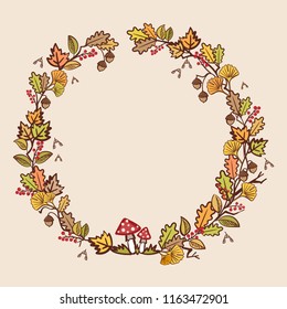 Hand Drawn Fall Wreath - vector Illustration