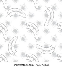 Hand Drawn Falling Feather Seamless Pattern. Delicate and airy background with down and feathers