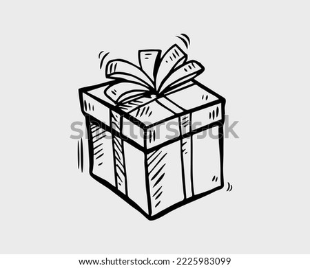 Hand drawn falling gift in doodle style.Sketch gift. Vector illustration on white background.