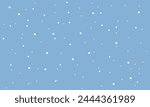 Hand drawn falling snow seamless pattern, uneven round fading chaotic dots, spots, flakes. Sketched white snowflakes on sky blue repeating snowfall background. Vector illustration. EPS 10