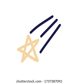 Hand drawn Falling star. Trail from a shooting star. Dark lines on a white background. Doodle Vector illustration.