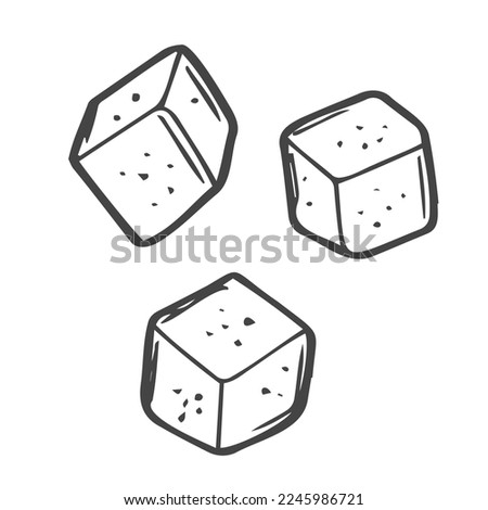 Hand drawn falling sugar cubes. Isolated on white background Blocks of Ice Salt or Sugar falling down. Elements for web designs Vector illustration. Textile Prints Interior or menu design or any else.