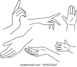 Hand drawn family hands vector illustration. Line art female, male and baby hands. Mom, dad, and child social illustration. Concept for logo, card, banner, poster, wall art, flyer. Abstract family