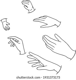 Hand drawn family hands vector illustration. Line art female, male and baby hands. Mom, dad, and child social illustration. Concept for logo, card, banner, poster, wall art, flyer. Abstract family