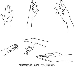 Hand drawn family hands vector illustration. Line art female, male and baby hands. Mom, dad, and child social illustration. Concept for logo, card, banner, poster, wall art, flyer. Abstract family