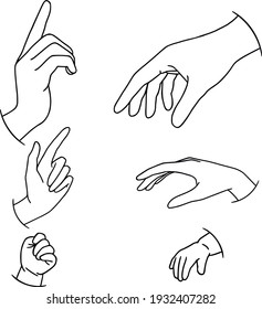 Hand drawn family hands vector illustration. Line art female, male and baby hands. Social illustration. Concept for logo, card, banner, poster, wall art, flyer. Abstract family design
