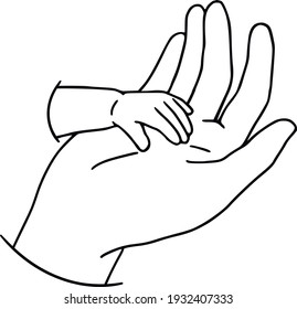 Hand drawn family hands vector illustration. Line art female or male and baby hands. Mom, dad, and child social illustration. Concept for logo, card, banner, poster, wall art, flyer. Abstract family