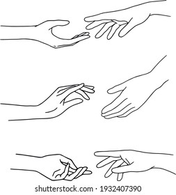 Hand drawn family hands vector illustration. Line art female, male and baby hands. Social illustration. Concept for logo, card, banner, poster, wall art, flyer. Abstract family design
