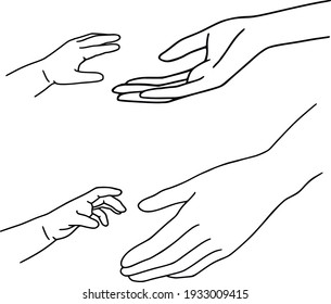 Hand drawn family hands vector illustration. Line art female, male and baby hands. Mom, dad, and child social illustration. Concept for logo, card, banner, poster, wall art, flyer. Abstract family
