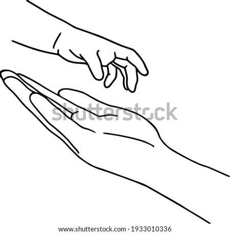 Hand drawn family hands vector illustration. Line art male and baby hands. Dad, and child social illustration. Concept for logo, card, banner, poster, wall art, flyer. Abstract family