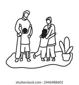 Hand drawn family illustration Outline Drawing Line Art Drawing