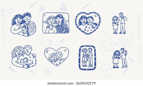 Hand drawn family relationship elements icons symbols and illustrations for diagrams charts and presentations