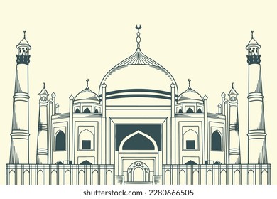 Hand drawn famous islamic building of Siddiqa Fatima Az Zahra Mosque.