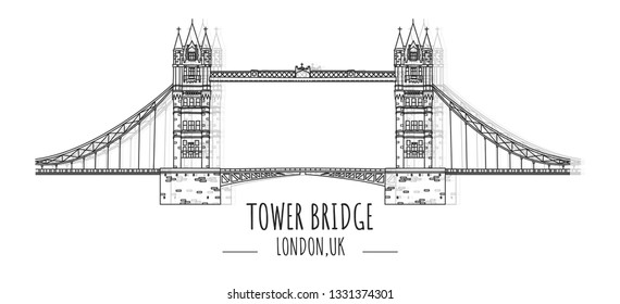 Hand drawn famous landmark vector of Tower Bridge,River Thames,London,United Kingdom, isolated vector illustration