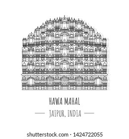 Hand drawn famous landmark vector of Hawa Mahal, India ,isolated vector illustration.Business Travel and Tourism Concept