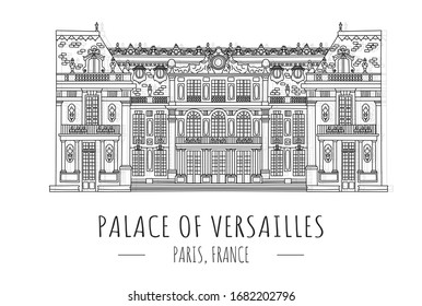 Hand drawn famous landmark vector of Palace of Versailles, Versailles, France,isolated vector illustration.Business Travel and Tourism Concept