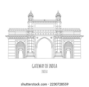 Hand drawn famous landmark vector of gateway of india, Mumbai, India,isolated vector illustration.Business Travel and Tourism Concept