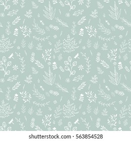 Hand Drawn Fancy Herb And Flower Pattern. Vector Background