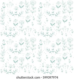 Hand drawn fancy herb and flower pattern. Vector background