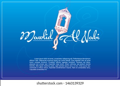 Hand Drawn Fanous Lantern for Mawlid Al Nabi or Prophet Muhammad's Birthday with blue Background Vector Illustration