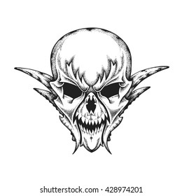 Hand drawn fantastic skull. Vector illustration