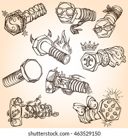 hand drawn fantasy bolts set. each object on a separate layer.
