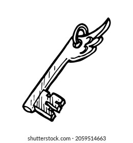 Hand drawn fantasy key isolated on white background vector illustration