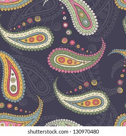 Hand drawn fantasy paisley elements seamless pattern. Endless background. Perfect for ethnic design