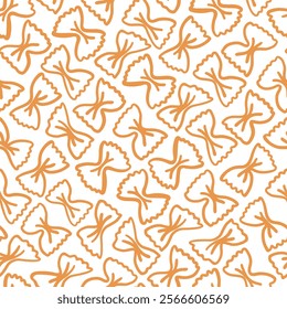 Hand drawn farfalle pasta seamless pattern. Italian pasta design for textile, fabric, wrapping paper