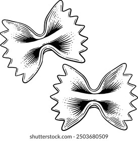 Dibujado a mano Farfalle Pasta Shells Sketch Ilustración