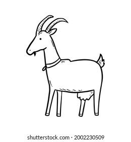 Hand drawn farm animal goat. Doodle sketch style. Drawing line simple goat icon. Isolated vector illustration.