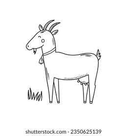 Hand drawn farm animal goat. Doodle sketch style. Drawing line simple goat icon. Isolated vector illustration.