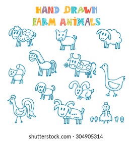Hand drawn farm animals. Vector illustration
