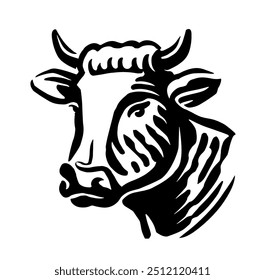 Handgezeichneter Zuchtkuhkopf. Milchfarm, Milch, Rindfleisch Emblem. Schwarz-Weiß-Illustrationsskizze