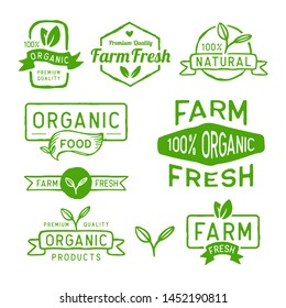 Hand Drawn Farm Fresh Label Set. Eco, Organic, Natural, Farm Emblem Logo Collection.