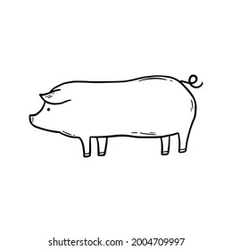 Handgezogenes Farmschwein. Doodle-Sketch-Stil. Zeichnen Linie einfache Schweine Symbol. Einzige Vektorgrafik.