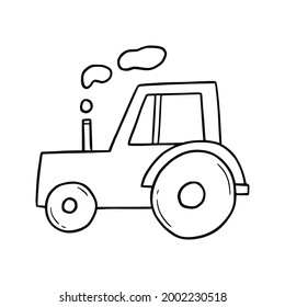 Handgezogener Bauernschlepper. Doodle-Sketch-Stil. Zeichnen Linie einfache Zugmaschine Symbol. Einzige Vektorgrafik. .