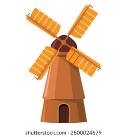 Hand drawn farm windmill in flat vector style isolated on background. Perfect for countryside themes, agriculture graphics and rural landscape designs.