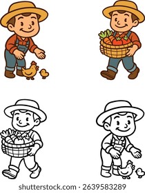Hand drawn farmer character set illustrations