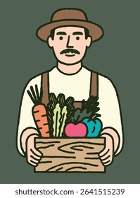 Hand Drawn Farmer with Harvest Box