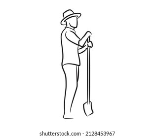 Hand Drawn Farmer Holding Spade Illustration