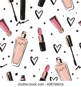 Hand drawn fashion collection of cosmetics