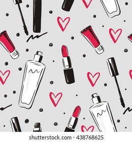 Hand drawn fashion collection of cosmetics