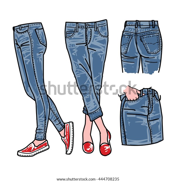 Hand Drawn Fashion Collection Girls Jeans Stock Vector (Royalty Free ...