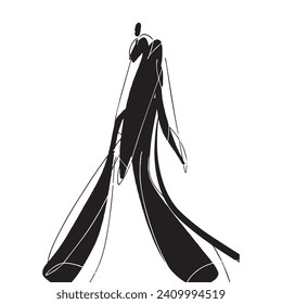 Hand Drawn Fashion Designer Illustration.Fashion Model Illustration, Stylish Sketch.Hand drawn outfit look.Fashion Designer Style. Placement Print. Woman fashion look. Minimal Print. Poster Print