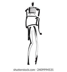Hand Drawn Fashion Designer Illustration.Fashion Model Illustration, Stylish Sketch.Hand drawn outfit look.Fashion Designer Style. Placement Print. Woman fashion look. Minimal Print. Poster Print