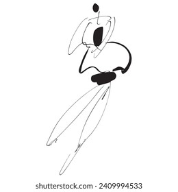 Hand Drawn Fashion Designer Illustration.Fashion Model Illustration, Stylish Sketch.Hand drawn outfit look.Fashion Designer Style. Placement Print. Woman fashion look. Minimal Print. Poster Print