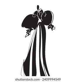 Hand Drawn Fashion Designer Illustration.Fashion Model Illustration, Stylish Sketch.Hand drawn outfit look.Fashion Designer Style. Placement Print. Woman fashion look. Minimal Print. Poster Print