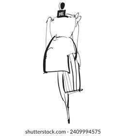Hand Drawn Fashion Designer Illustration.Fashion Model Illustration, Stylish Sketch.Hand drawn outfit look.Fashion Designer Style. Placement Print. Woman fashion look. Minimal Print. Poster Print
