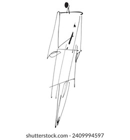 Hand Drawn Fashion Designer Illustration.Fashion Model Illustration, Stylish Sketch.Hand drawn outfit look.Fashion Designer Style. Placement Print. Woman fashion look. Minimal Print. Poster Print